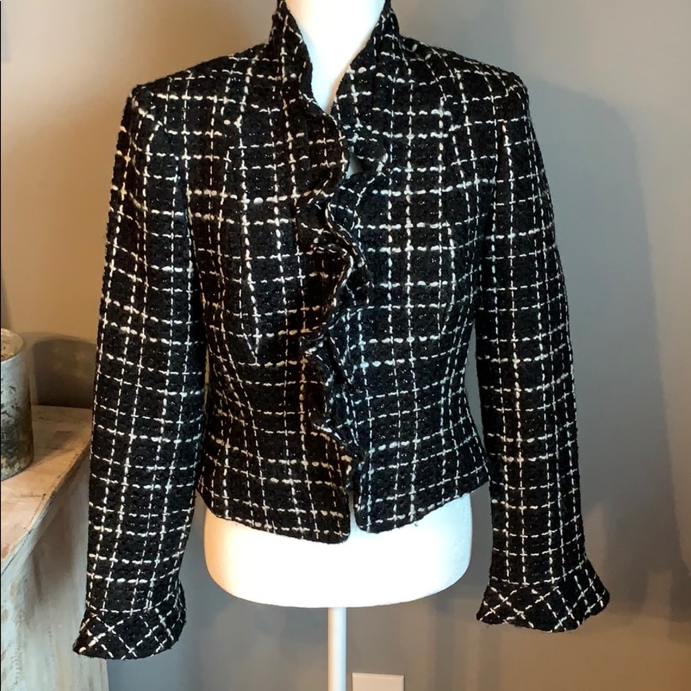 Judy Lee Cole Ruffled Checkered Blazer